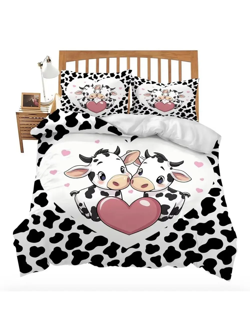 Cow Print Duvet Cover With Two Pillow Cases Twin Set 50 X 75